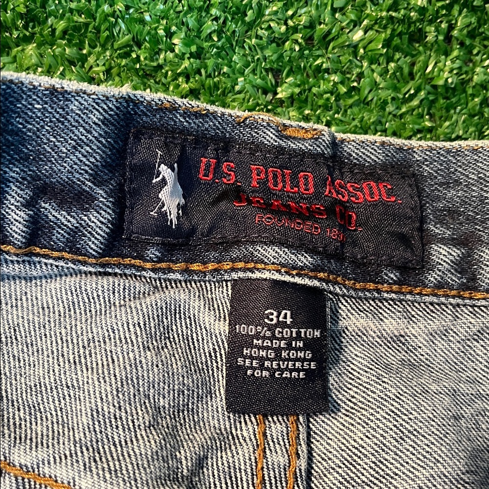 Vintage US Polo Assn Mens Size 34 Blue Denim Jean Shorts Carpenter Baggy Y2K - Picture 5 of 5